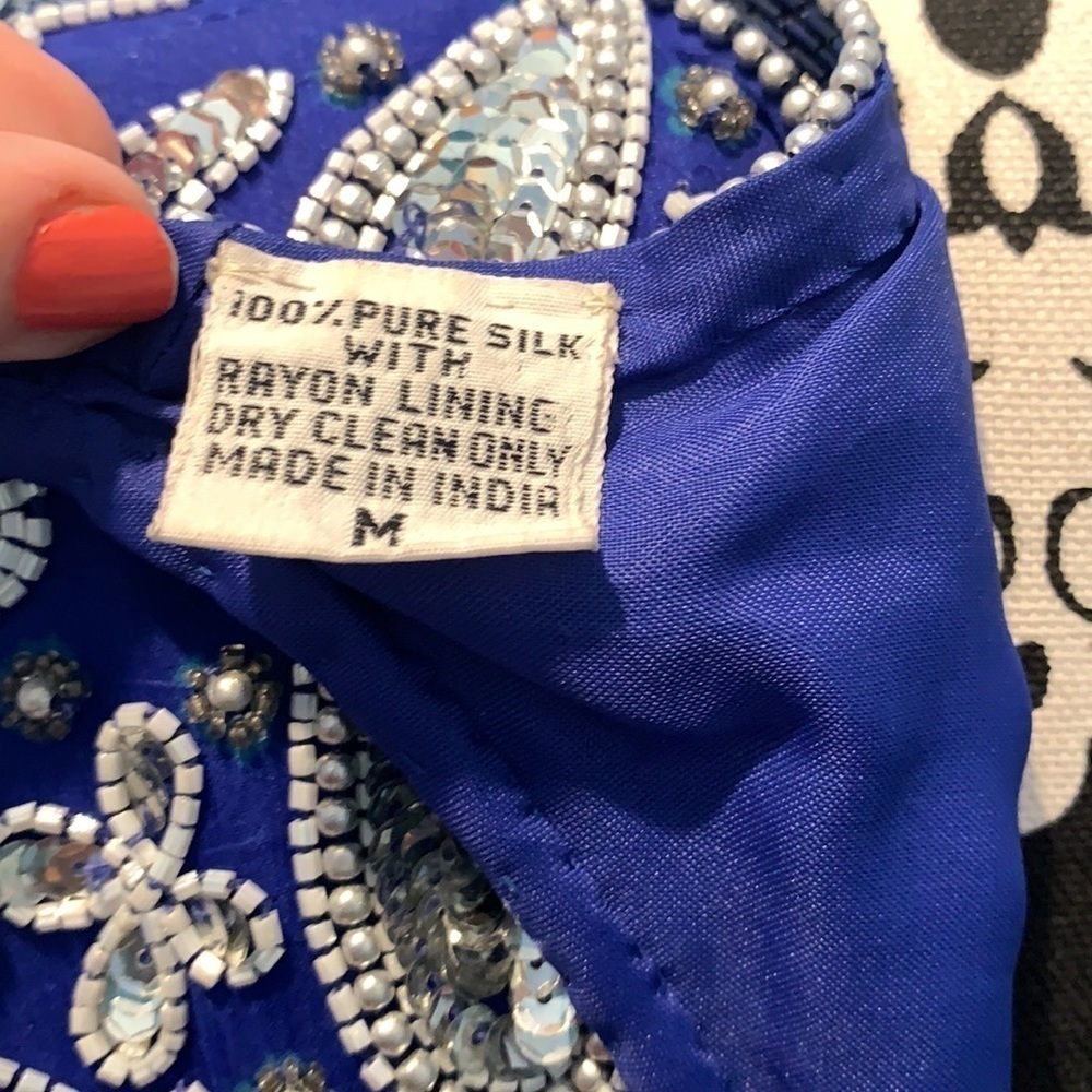 Vintage Laurence Kazar, Vibrant Beaded Blue Formal Cocktail Dress, Stunning! - Picture 5 of 8